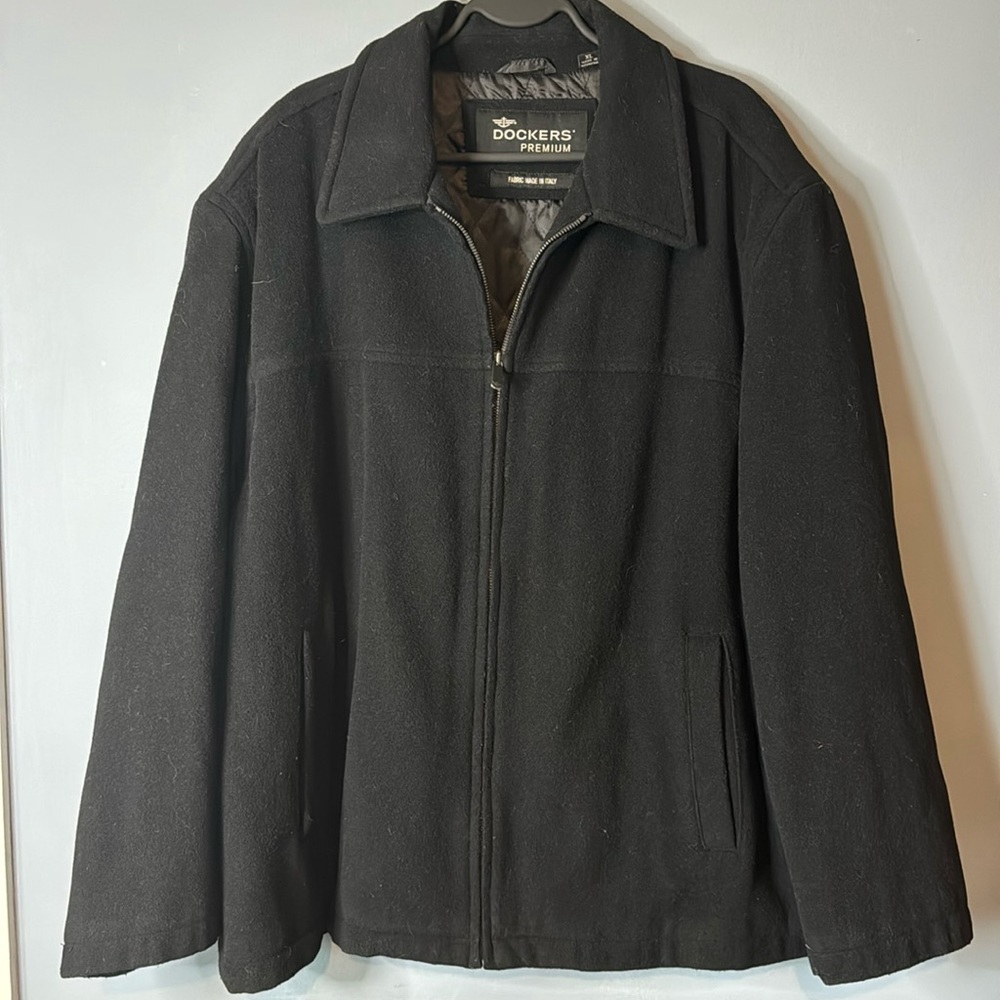 Docker's Men's 80% Wool Zipped Overcoat Size XL Quilted Lining Black